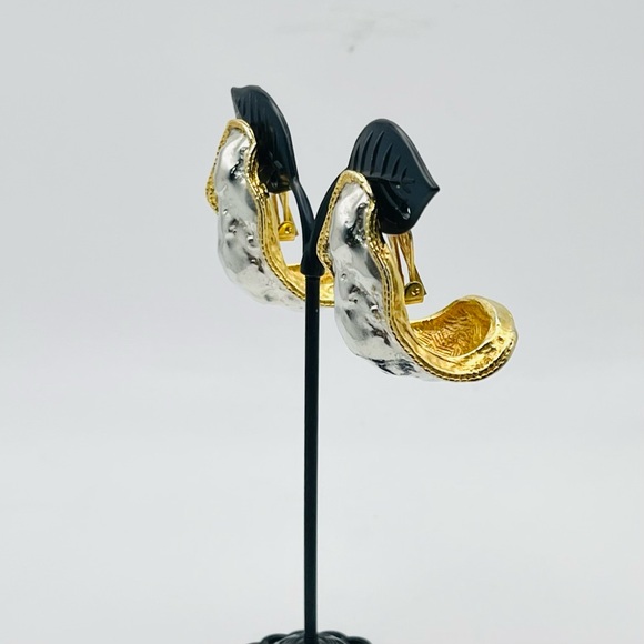 Bold Vintage Mixed Metal Molten Statement Clip Earrings Runway Avant Garde - Picture 3 of 16